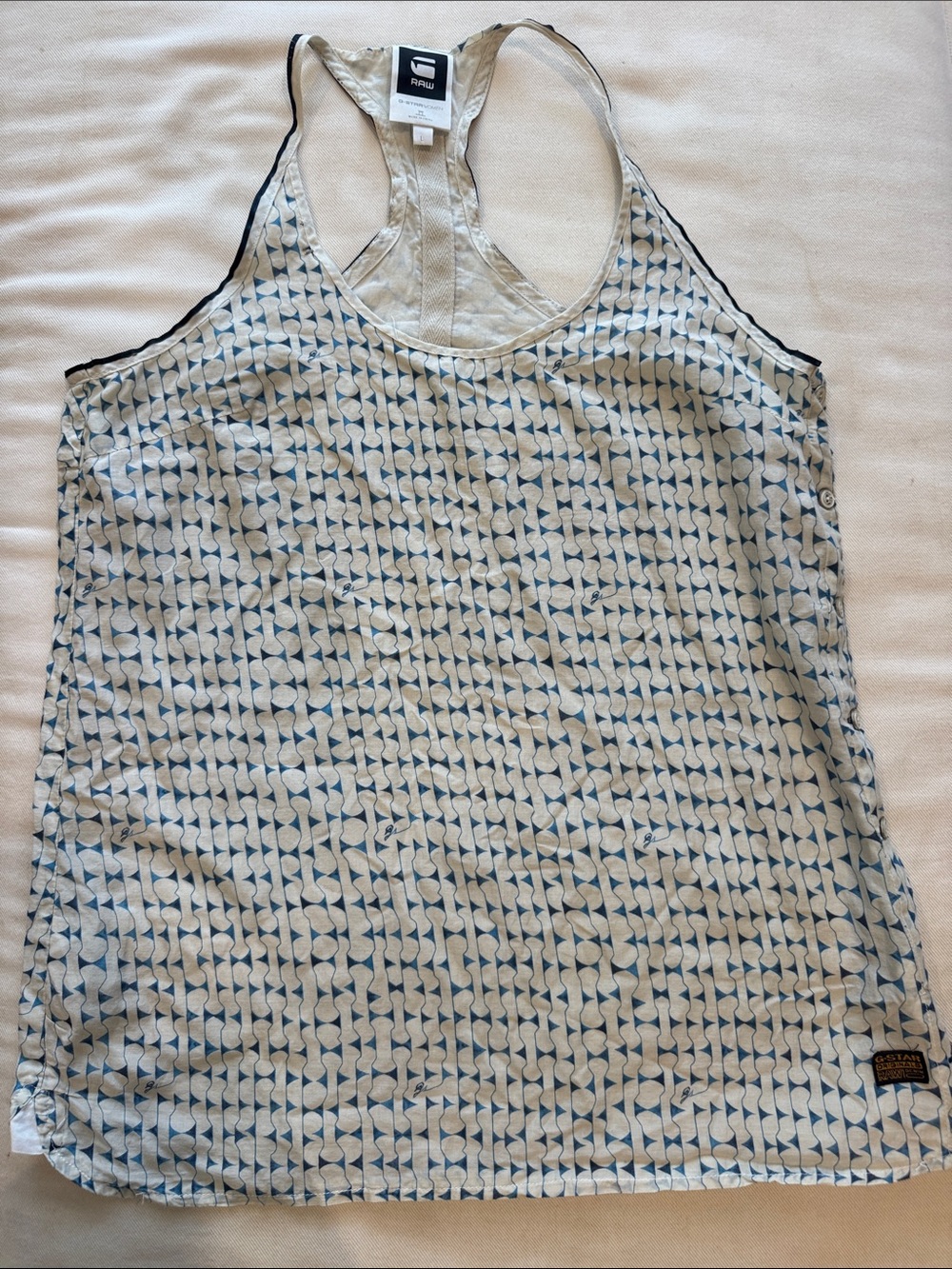 G-Star Women's Blue & Cream Geometric Racerback Tank